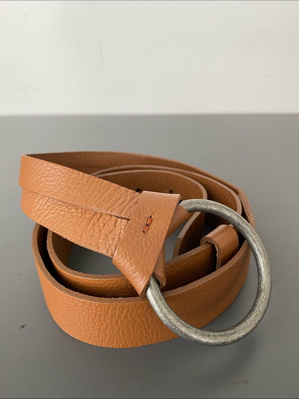 J. Jill Brown Leather Gunmetal Ring Buckle Hip-Belt Sz S Boho Chic Western Beach